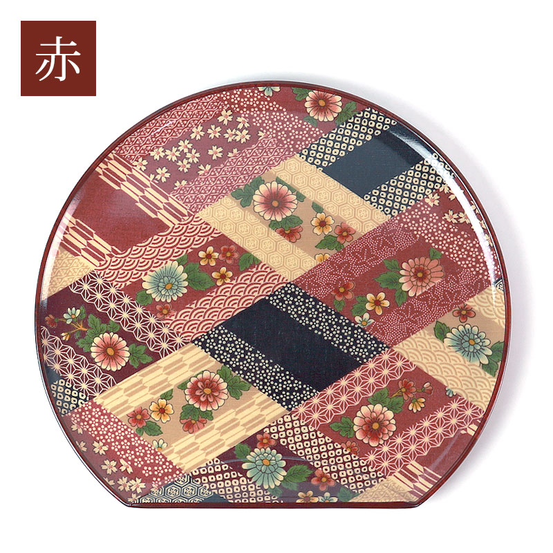 お盆 トレー 27cm 9寸 紀州塗り 半月盆 花菱 おしゃれ 半月膳 和