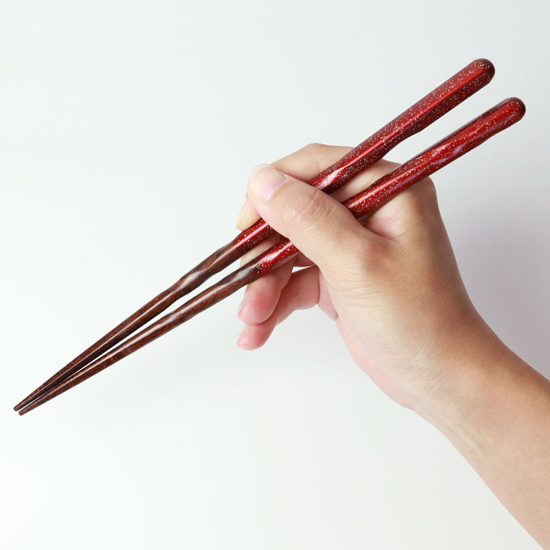 お箸 23.5cm 天然木製 おはし 先角仕上げ おしゃれ モダン 銀河 レッド