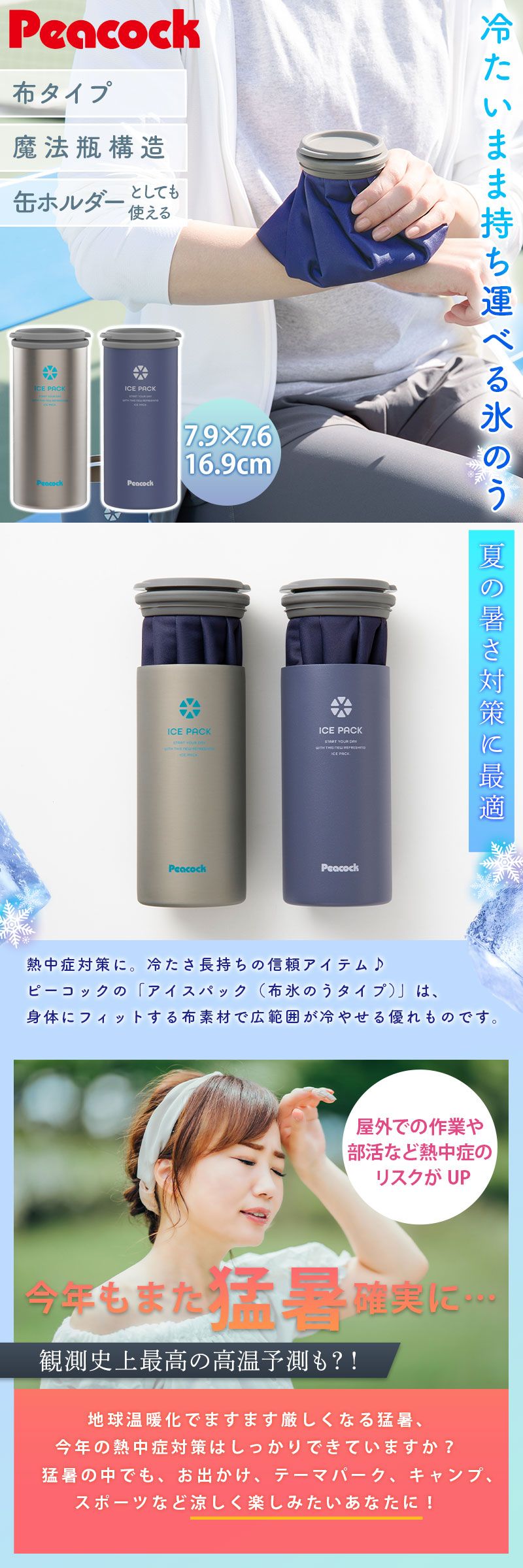 暑さ対策・冷却グッズ PPB ピーコック 氷のう アイスパック 布氷のう タイプ 正規品 500ml 用