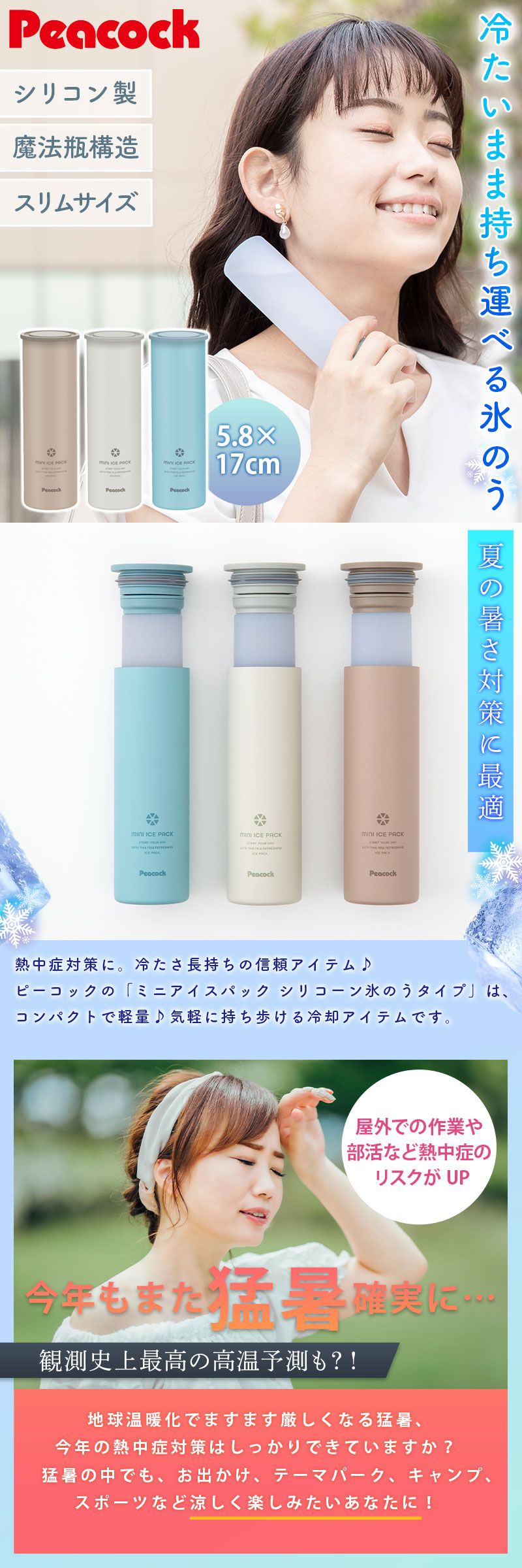 ピーコック 氷のう ミニアイスパック スリム 正規品 ネッククーラー