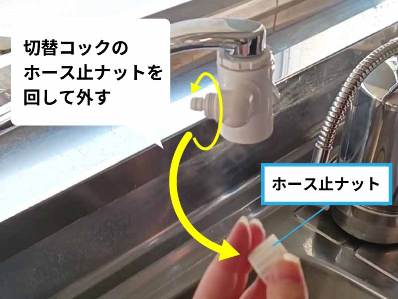ホース止ナットを回して外す