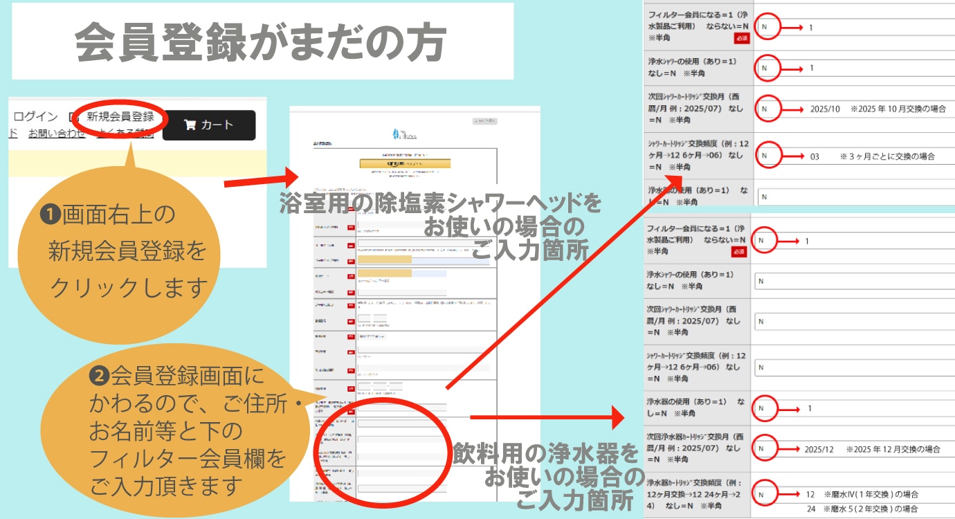 新規会員のフィルター会員登録方法PC用