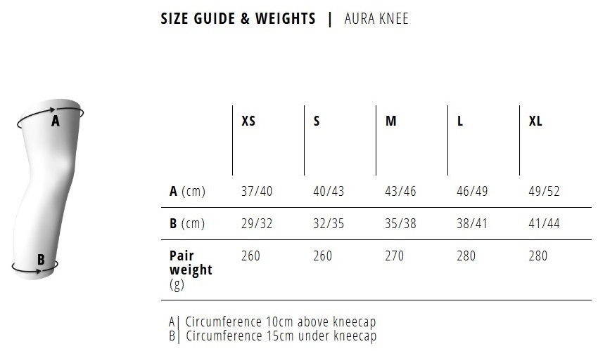 AURA KNEE SIZE GUIDE