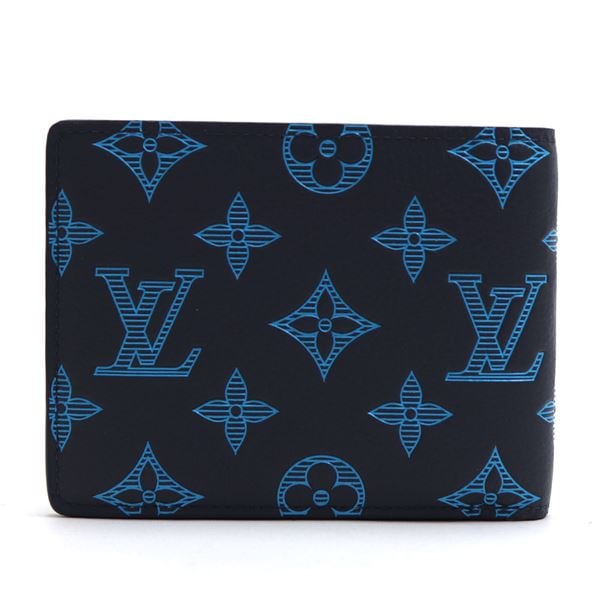 ギフトラッピング無料 ルイヴィトン 二つ折り財布 メンズ LOUIS VUITTON Wallet ポルトフォイユ・ミュルティプル ブルー系  M82323