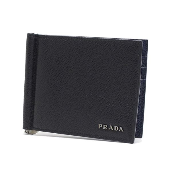 プラダ 二つ折り財布 メンズ Prada Wallet レザー ブラック ネイビー 2mn077 2cb1 F0g52