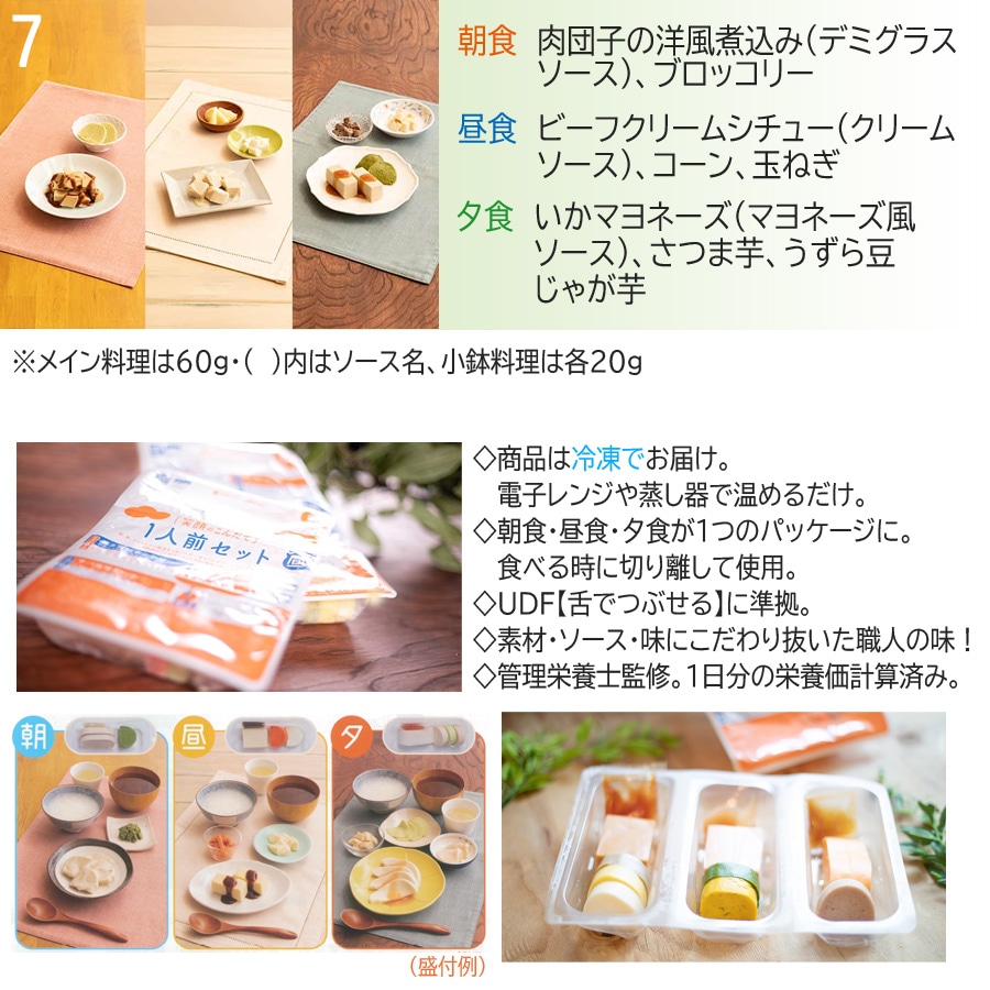 【年内出荷12/20受注締切】【新商品】【介護食 冷凍】1週間分セットC（1人前セット×7日分）［日本ケアミール］ “区分3 舌でつぶせる”  ※代引き不可 【送料無料(北海道、沖縄除く)】【介護 食品 ムース食 毎日 献立 メニュー プレゼント】-介護食品専門店 ももとせ本店