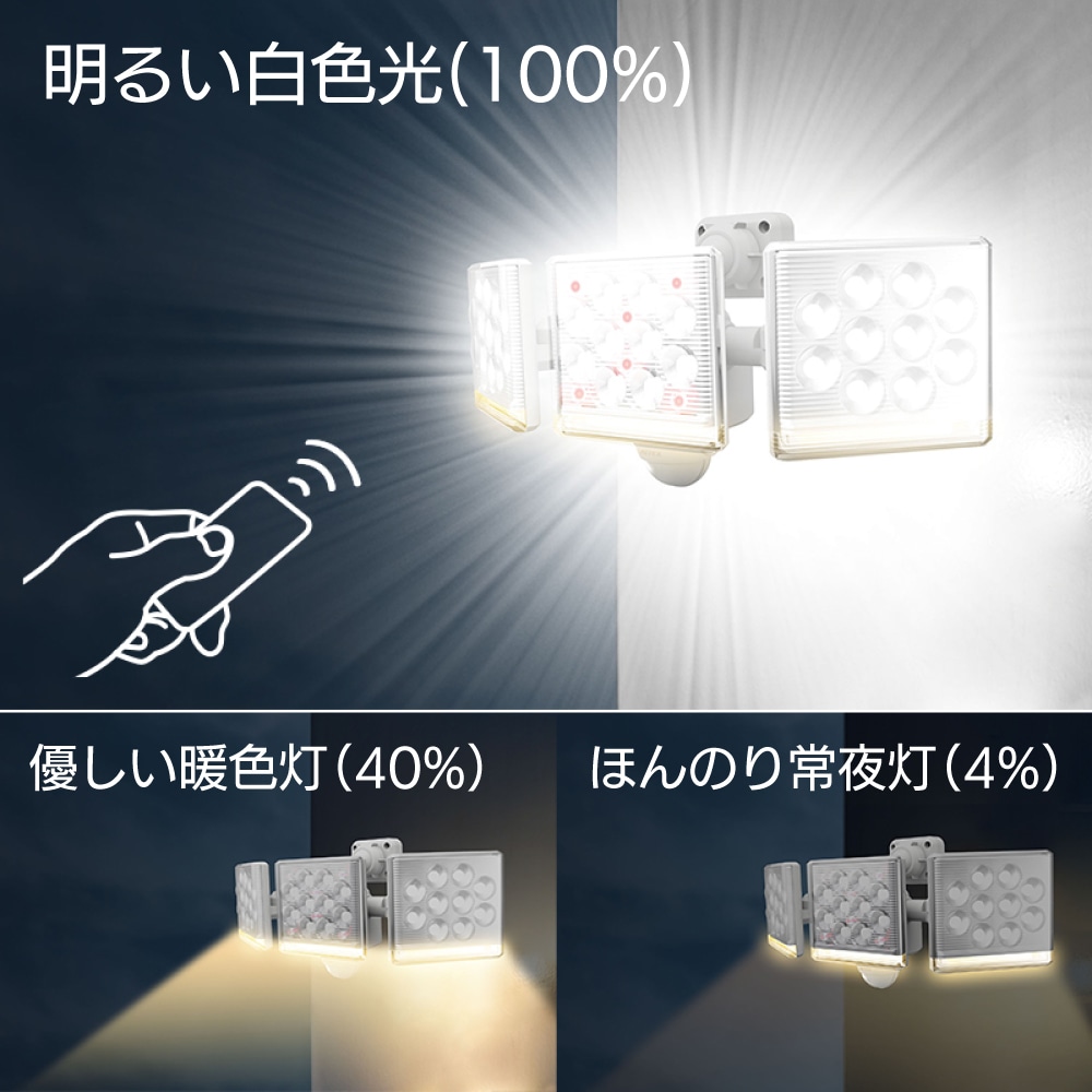 ムサシ 12W×3灯 フリーアーム式LEDセンサーライト リモコン付 LED