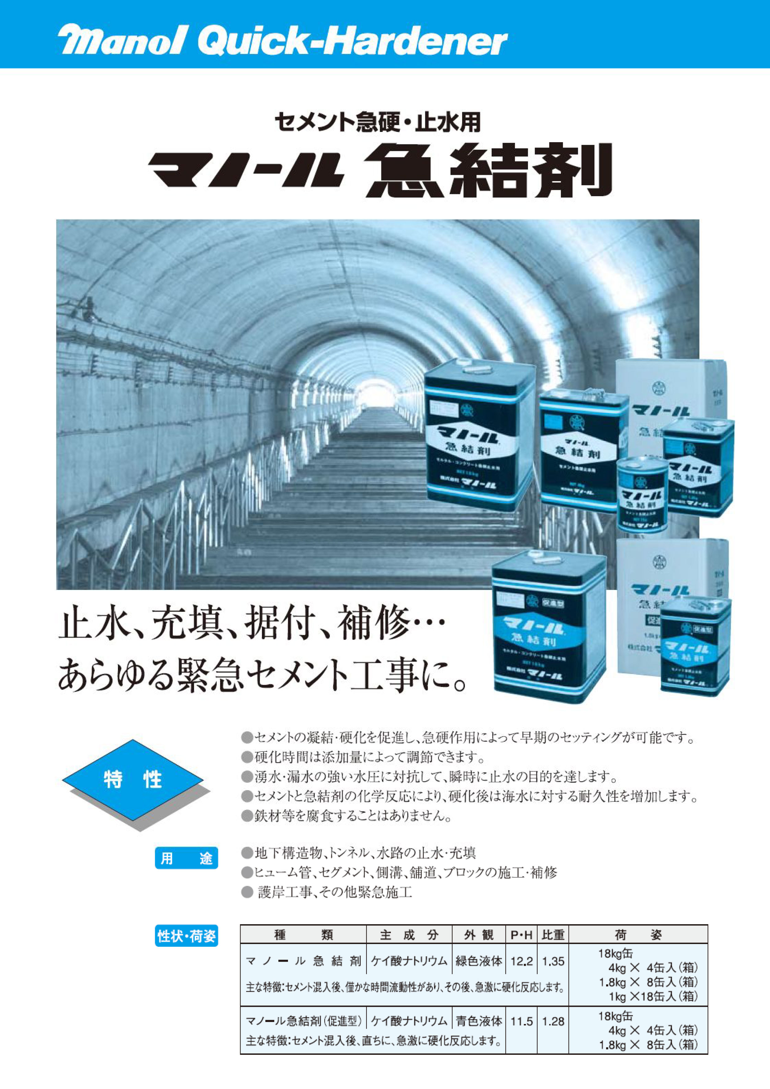 マノール マノール急結剤 1缶(18kg) ＜セメント急硬・止水用＞ 【送料無料】通販｜現場にいいもの【ものいち】