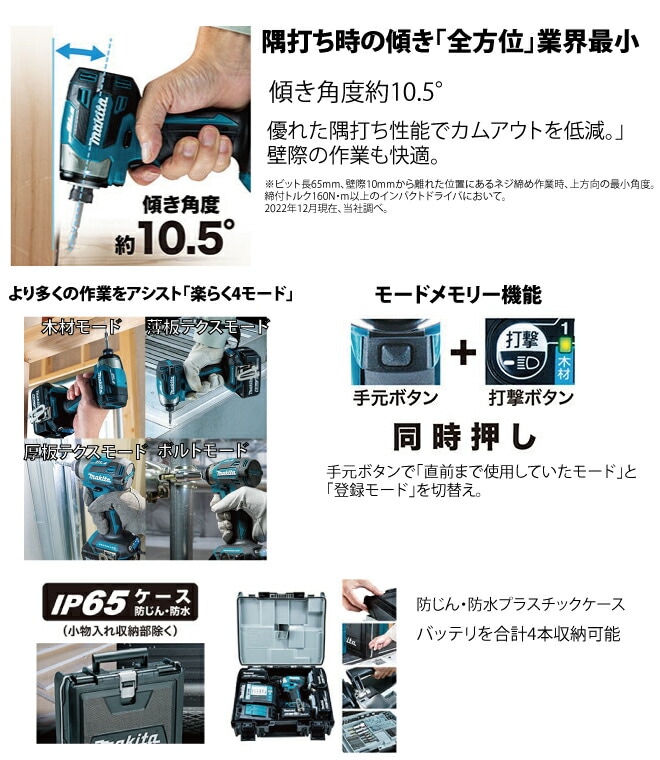 マキタ 充電式インパクトドライバ TD173DRGX＜バッテリBL1860B・充電器