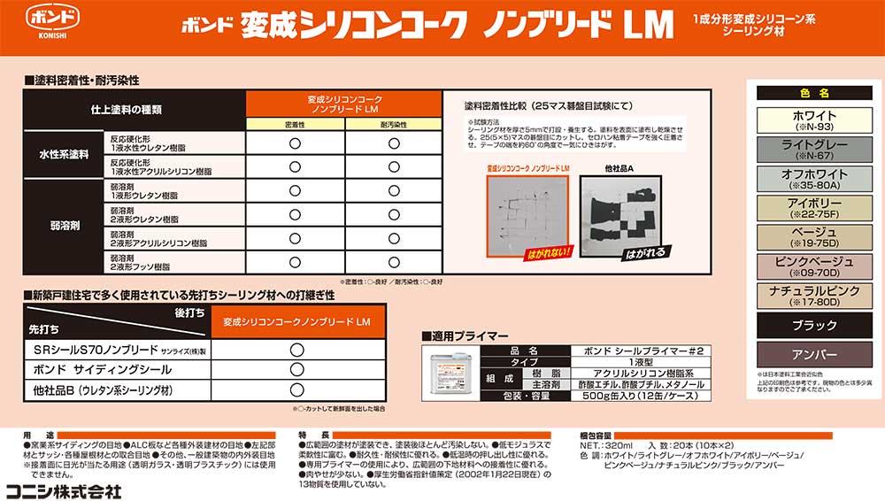 コニシ ボンド 変成シリコンコークノンブリードLM 320ml×20本／箱 ＜1成分形変成シリコーン系カートリッジ  塗装非汚染型＞通販｜現場にいいもの【ものいち】