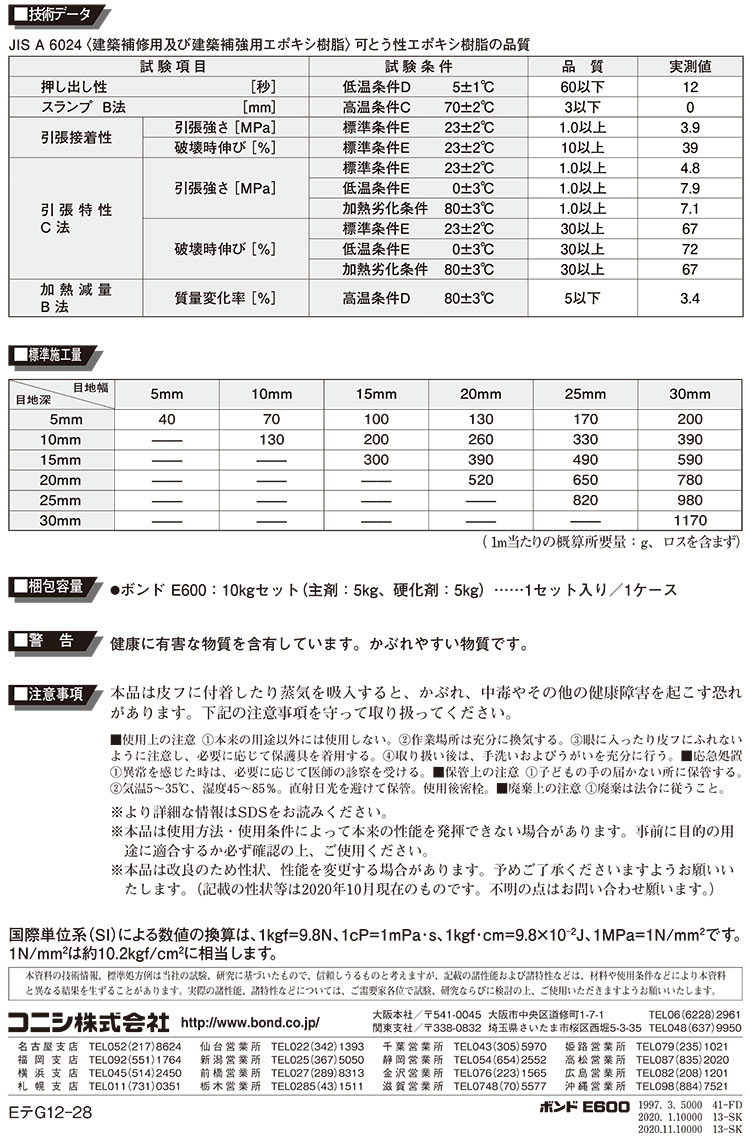 コニシ ボンド E600 10kgセット＜パテ状可とう性エポキシ樹脂・Uカットシール工法用＞◯通販｜現場にいいもの【ものいち】