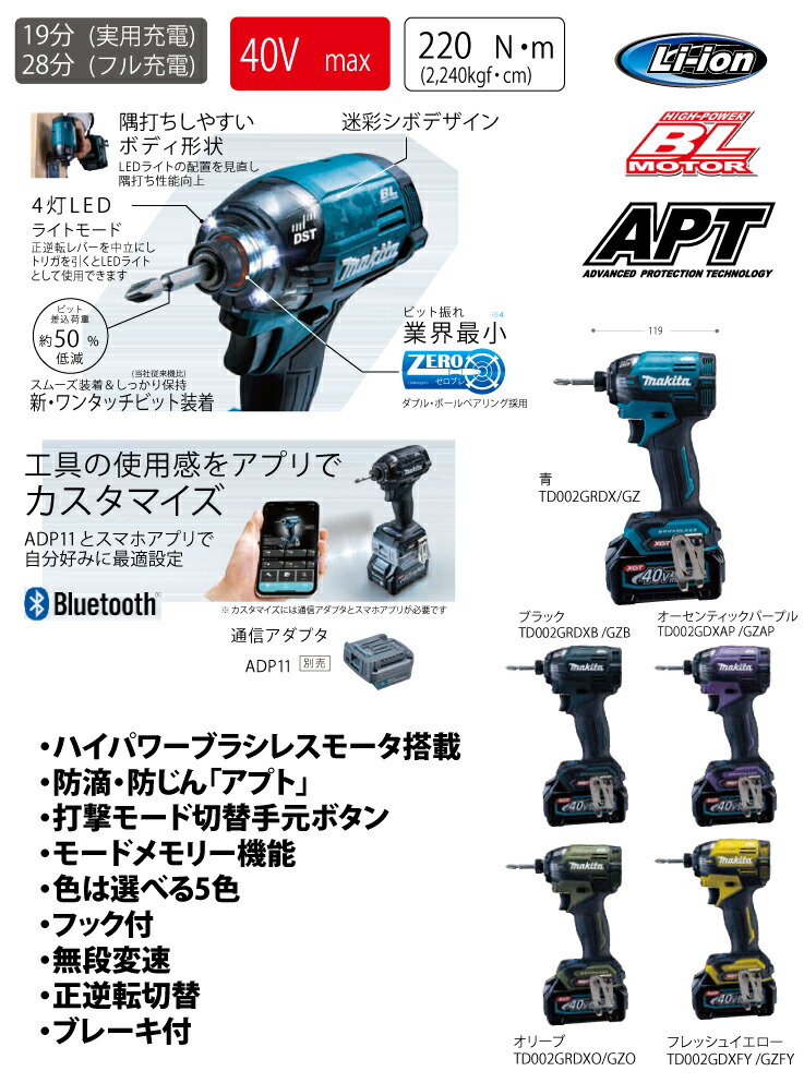 マキタ 充電式インパクトドライバ TD002GRDX＜バッテリBL4025×2本