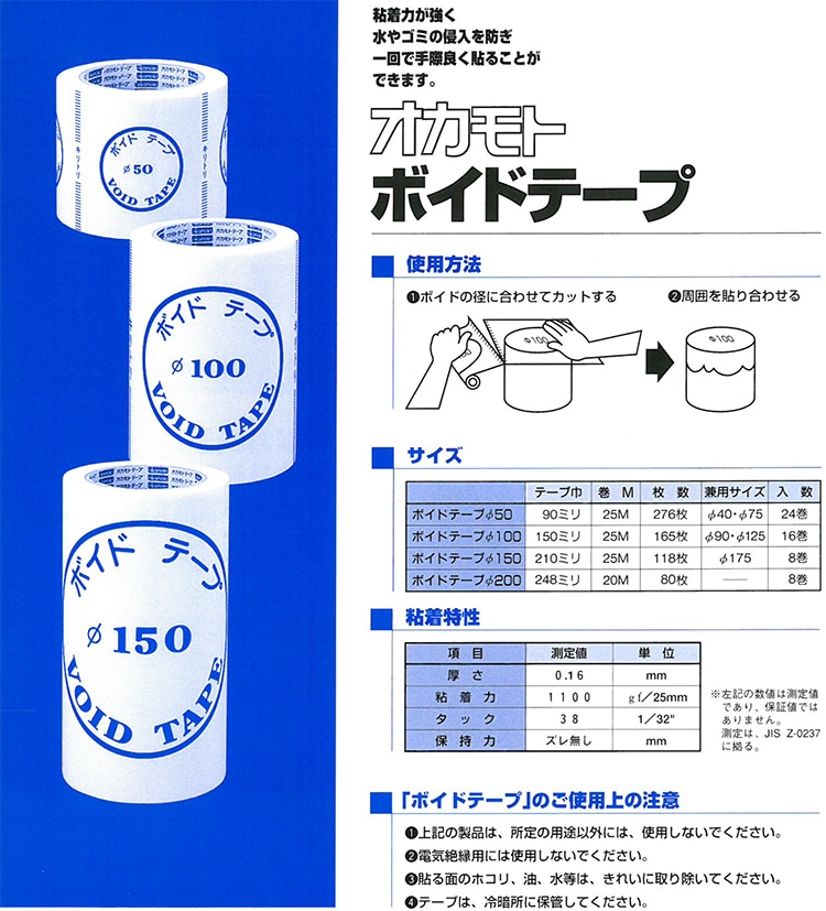 24巻入】オカモト ボイドテープ 50Φ用 90ｍｍｘ25ｍ 厚さ0.17ｍｍ １