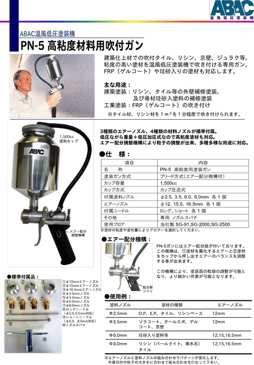 Abac 温風低圧塗装機用 Pn 5 スプレーガン通販 現場にいいもの ものいち