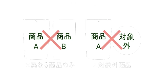 NG例: 異なる商品のみの組み合わせ、対象外商品との組み合わせは対象外