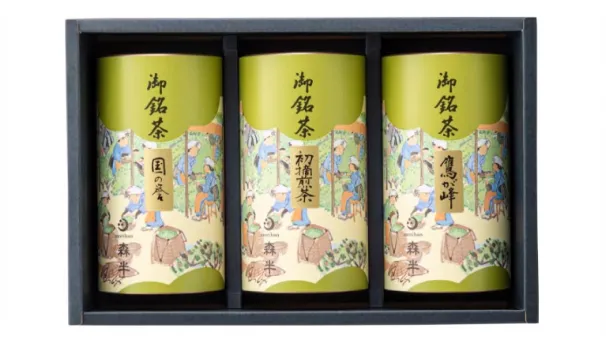 森半 宇治茶詰め合わせ[玉露／国の誉 120g缶、初摘煎茶 120g缶、雁が音／鷹が峰 100g缶]の商品画像
