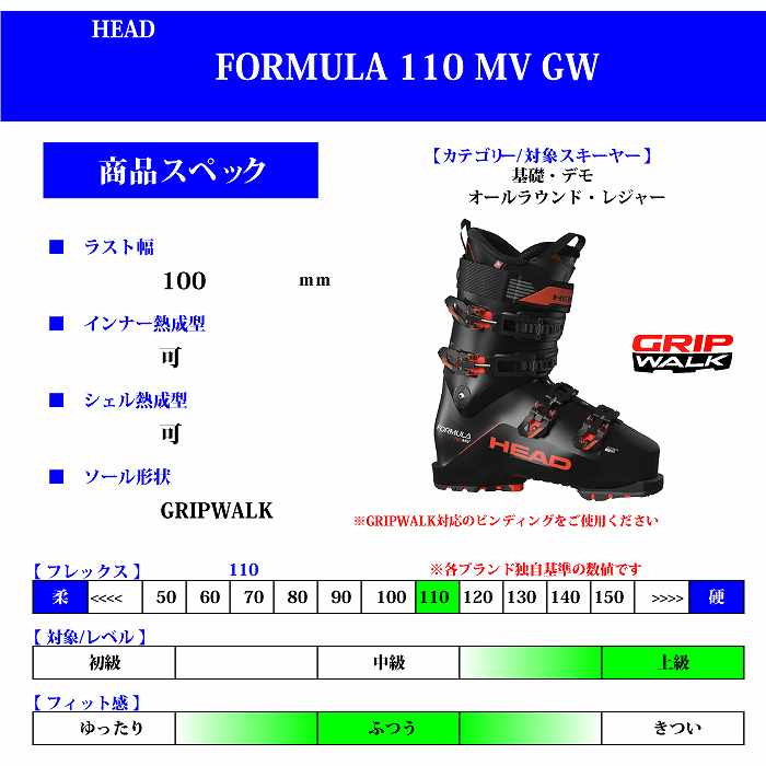 ヘッド スキーブーツ 2024 HEAD FORMULA 110 MV GW BLACK/RED フォーミュラ  23-24-モリヤマスポーツ公式オンラインストア