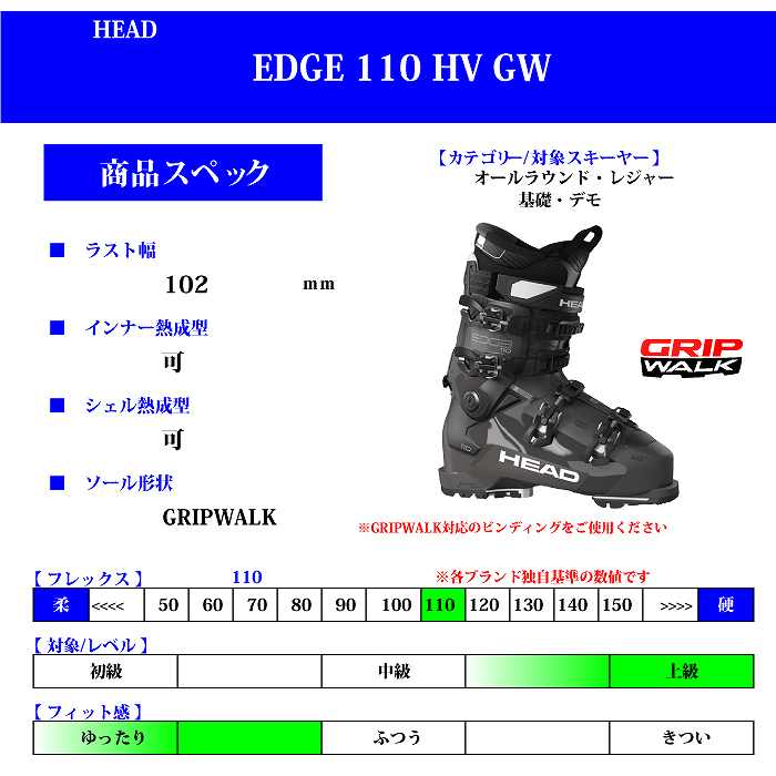 HEAD ヘッド スキーブーツ EDGE 110 HV GW Anthracite 23-24 モデル