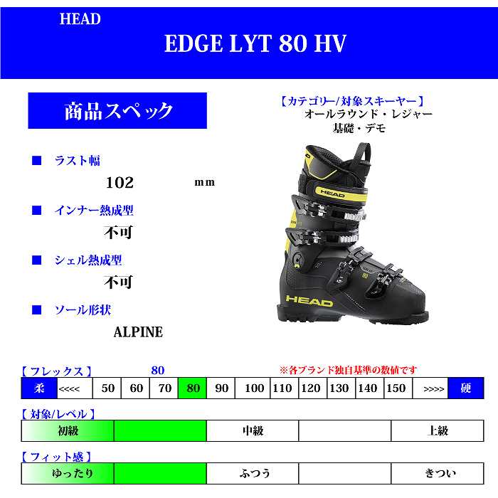 ヘッド スキーブーツ 2024 HEAD EDGE LYT 80 HV BLACK/YELLOW エッジ ...