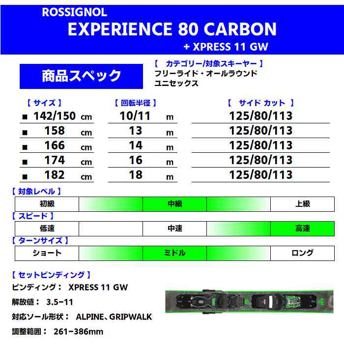 [スキー4点セット]2024 ROSSIGNOL EXPERIENCE 80 CARBON + XPRESS 11 GW + GEN ALIVE  リアエントリー + WTP-002I PAIR 23-24-モリヤマスポーツ公式オンラインストア