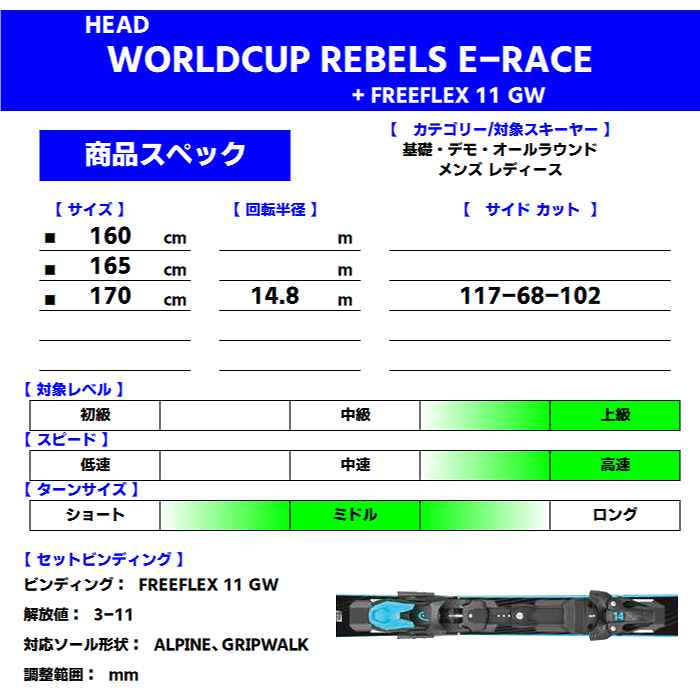 ヘッド スキー板 2025 HEAD WORLDCUP REBELS E-RACE RP EVO 14 + FREEFLEX 11 GW BK/WH  ワールドカップ ビンディングセット 24-25 | スキー,スキー板,NEWオールラウンド・基礎デモ・レース,HEAD（ヘッド） |  モリヤマスポーツ公式オンラインストア