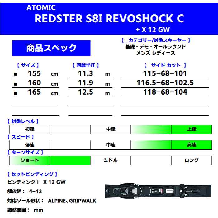 アトミック スキー板 2025 ATOMIC REDSTER S8I REVOSHOCK C + X 12 GW BLACK レッドスター ビンディングセット  24-25 | スキー,スキー板,NEWオールラウンド・基礎デモ・レース,ATOMIC（アトミック） | モリヤマスポーツ公式オンラインストア