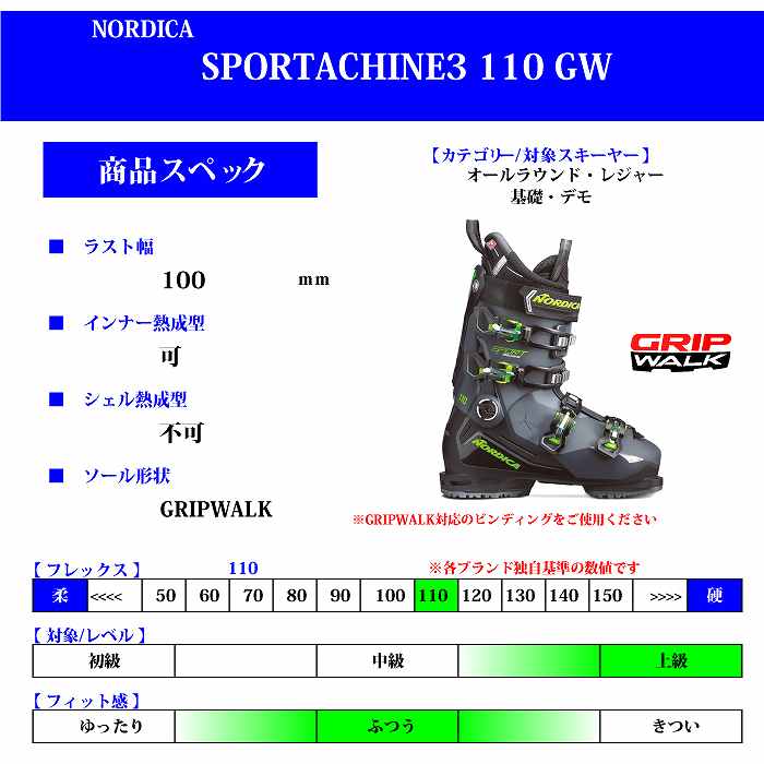 ノルディカ スキーブーツ 2024 NORDICA SPORTMACHINE 3 110 GW BK/ANT