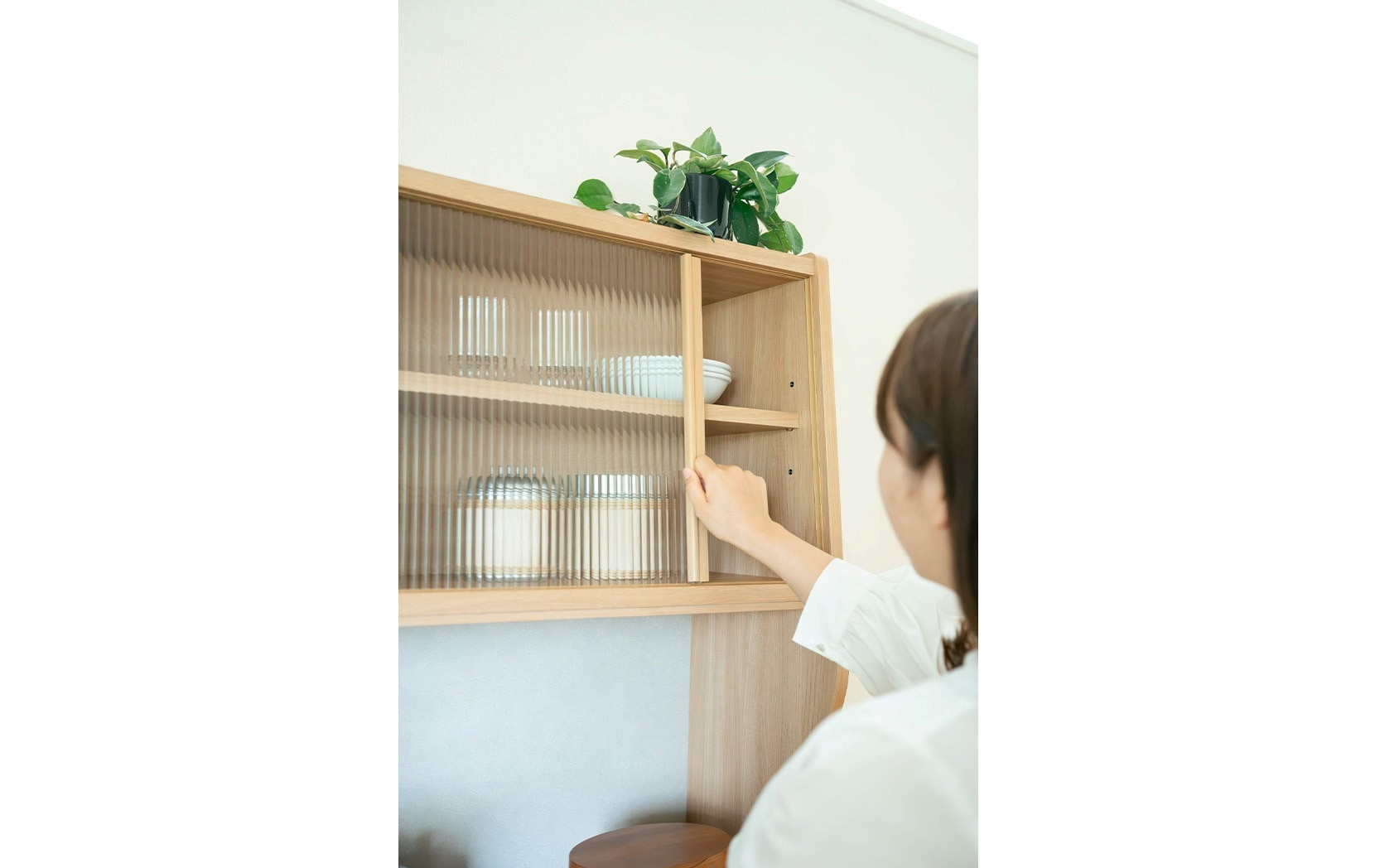 イフ 食器棚 キッチンボードグ カウンターボード カウンター ナチュラル ブラウン 収納家具 北欧 カップボード 木製 モールガラス 国産家具