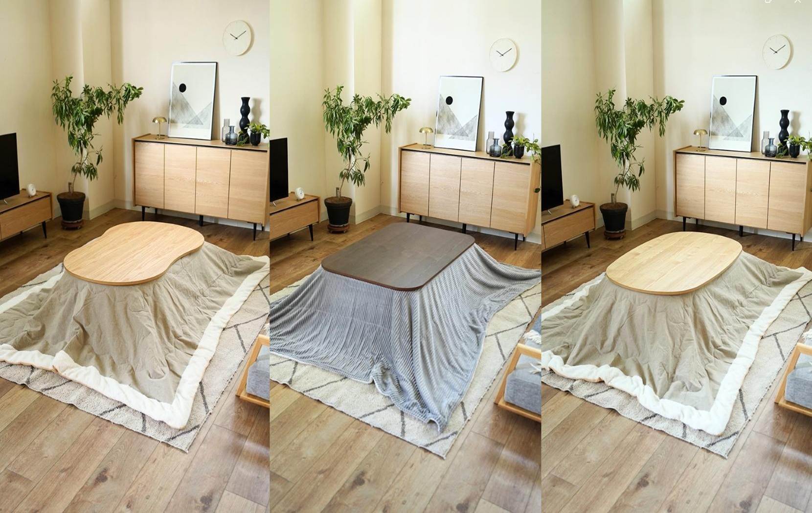 マロ　リビングテーブル　こたつ　ロータイプ　ハイタイプ　突板　木製