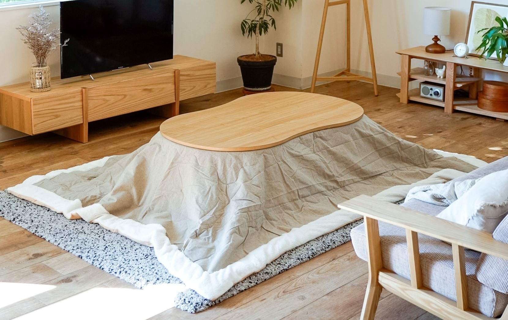 マロ　リビングテーブル　こたつ　ロータイプ　ハイタイプ　突板　木製