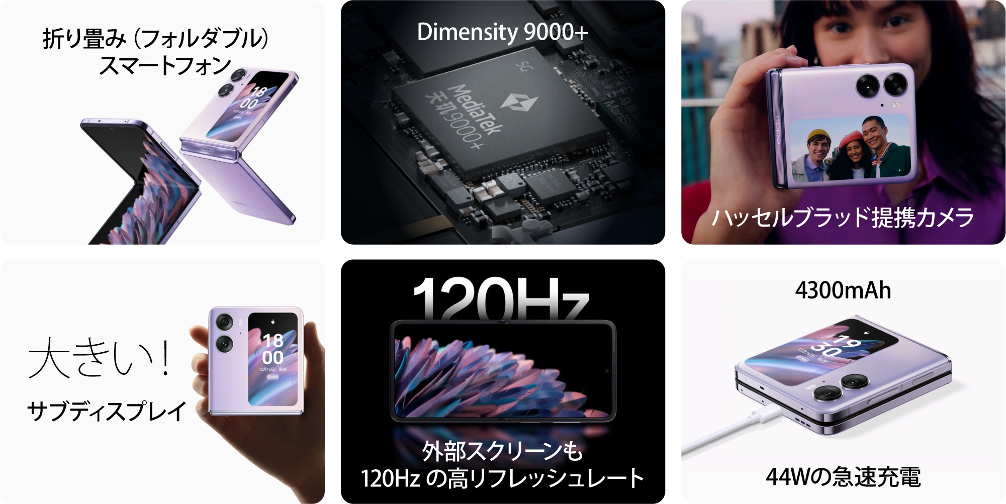 OPPO Find N2 Flip グローバル版(CPH2437) 海外SIMフリー 【フォルダブルスマホ (折り畳みスマホ)・Dimensity  9000+搭載 ハッセルブラッド 監修カメラ 】-スマホ SIM フリー 海外携帯 海外スマホ の ジャパエ