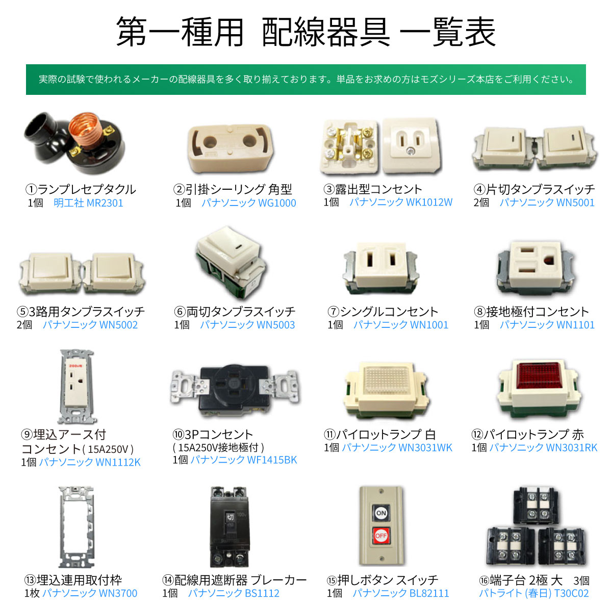 第一種電気工事士 切り分け電線と器具のセット モズシリーズ 2026年版
