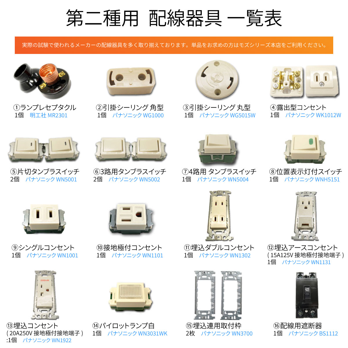 第二種電気工事士 切り分け電線と器具のセット 2026年版 モズシリーズ