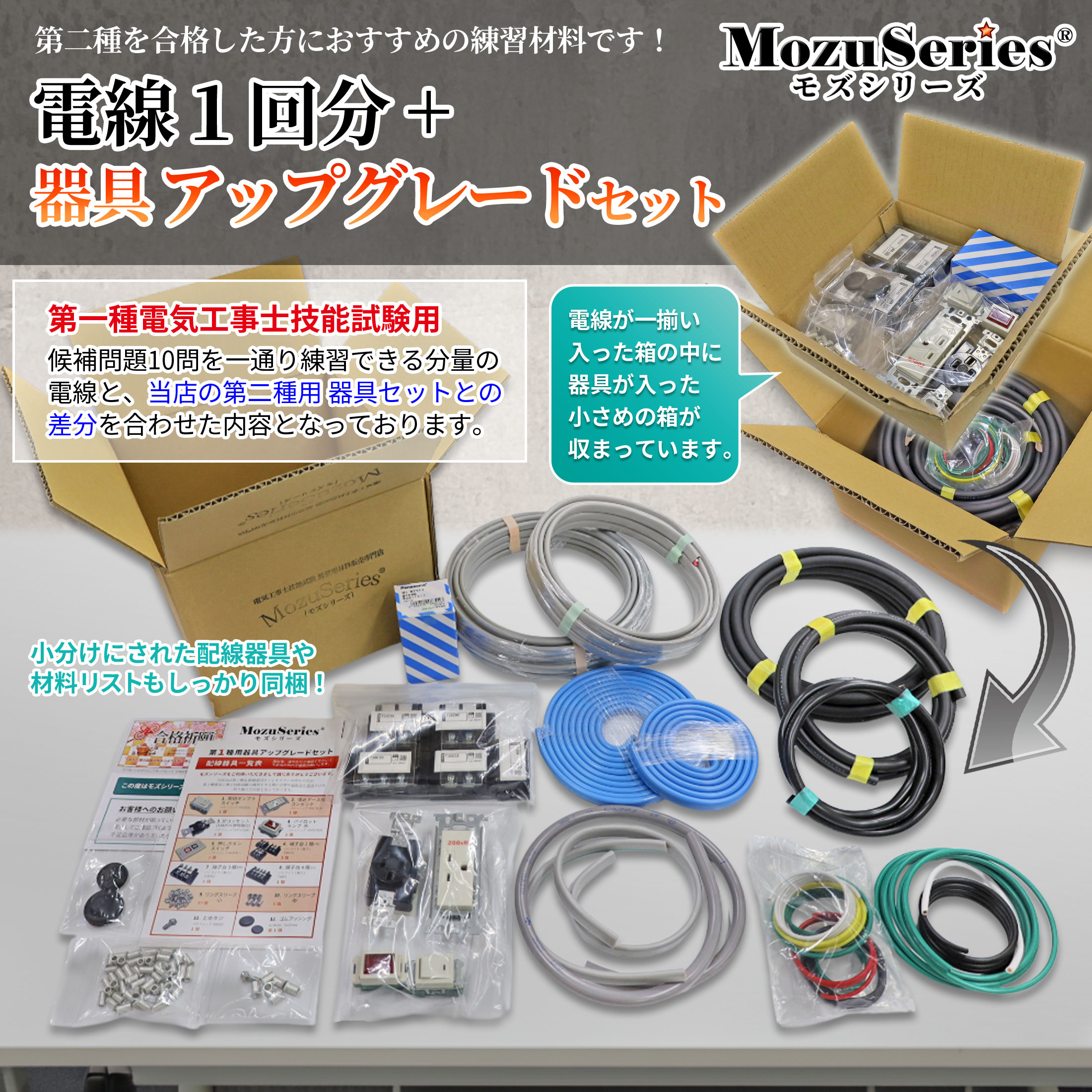 第一種電気工事士 電線1回分+器具アップグレードセット(2種との差分