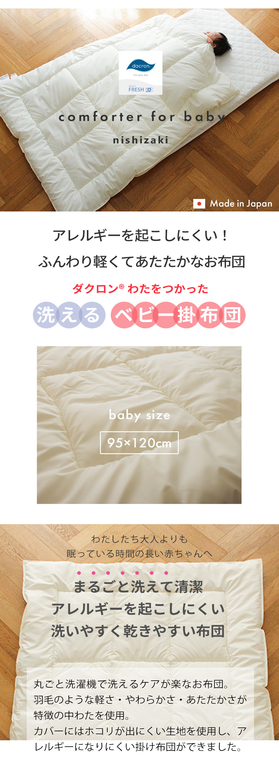 ダクロン中わた 丸ごと洗えるベビー掛ふとん
