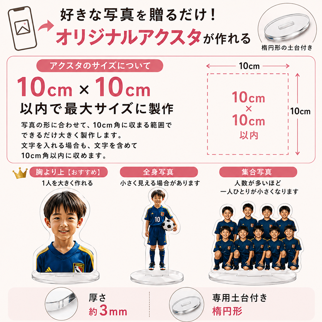 オリジナルアクリルのサイズと写真選びについて