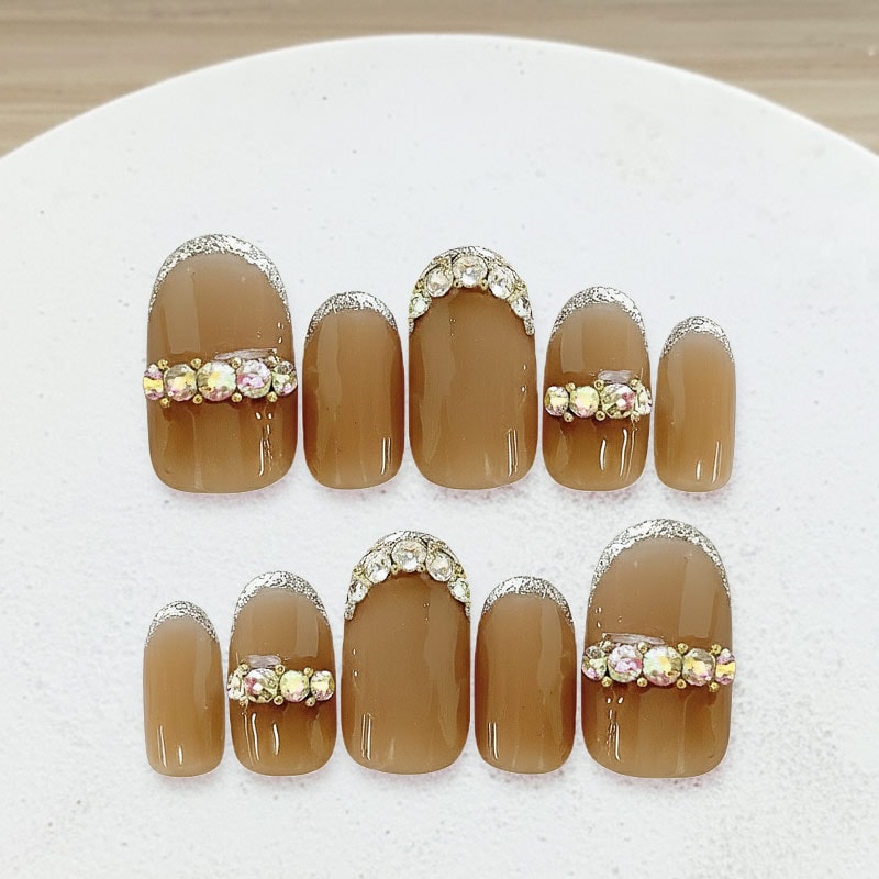 ネイルチップ【キラキラブラウンネイル 10本セット 両面テープ