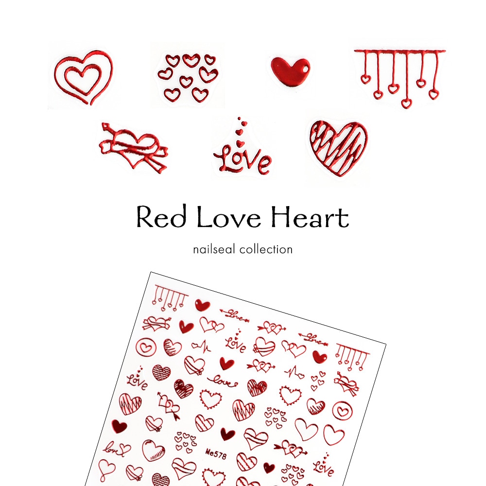 手描き風レッドラブハートシール