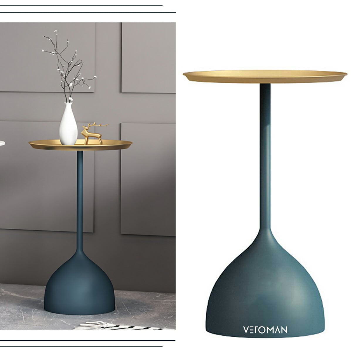 VeroMan コンソールテーブル サイドテーブル コーヒーテーブル ベッドサイド リビング テーブル 円形 ゴールド 完成品 | テーブル