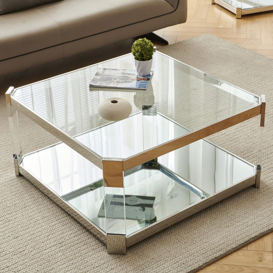 シルバー 45x45x42cm] VeroMan サイドテーブル ソファサイド ガラス