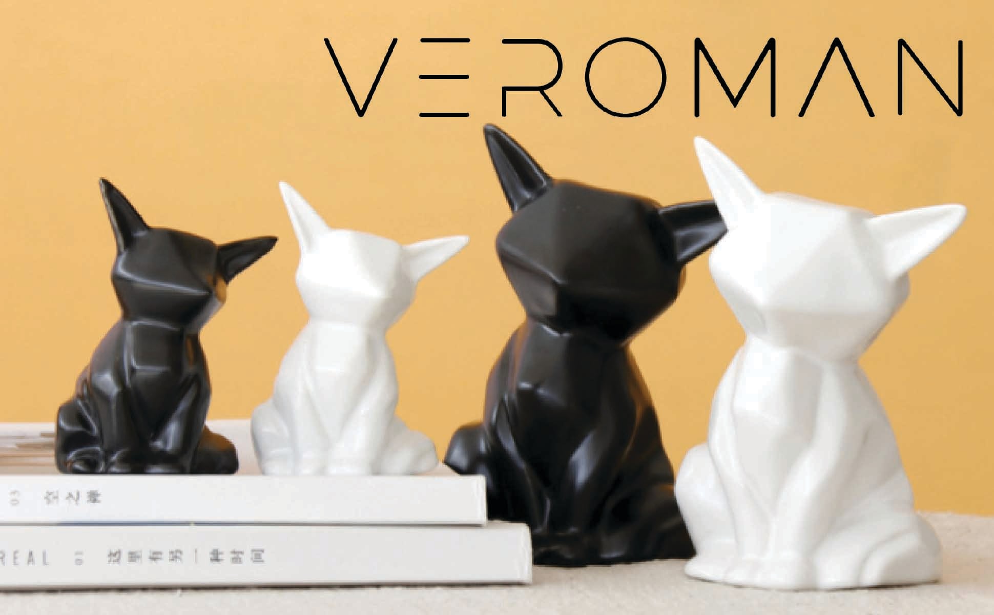 大] VeroMan 置物 猫 キャット オブジェ 子猫 小物 陶器 ブラック