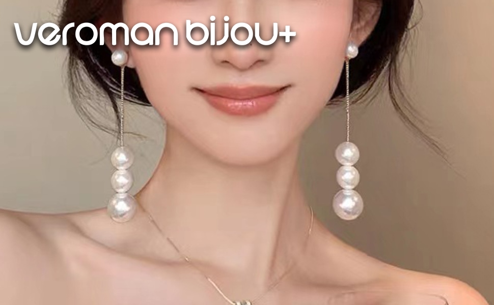 VeroMan BIJOU＋ 揺れるパール タッセルピアス ロング イヤリング