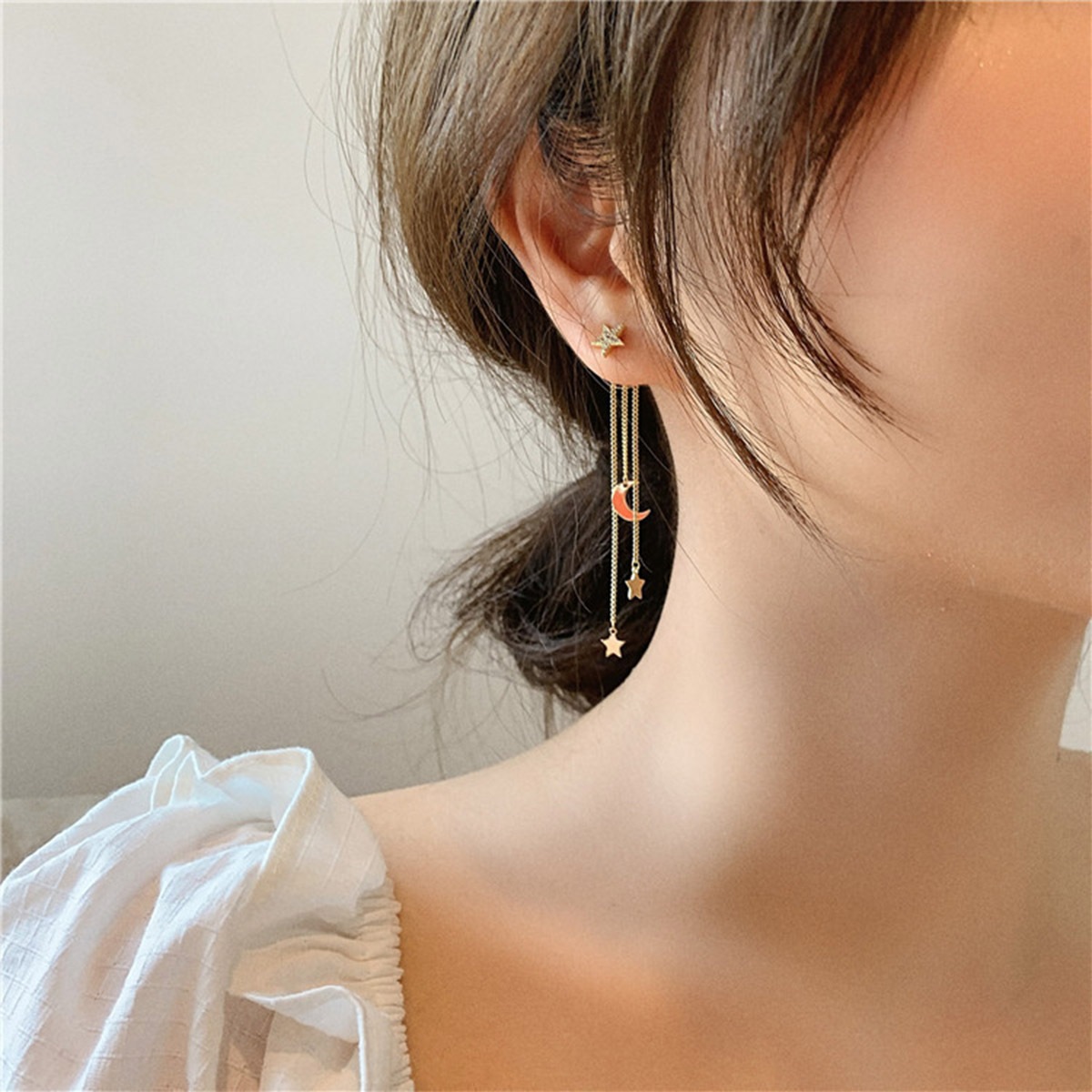 VeroMan BIJOU＋ チェーンタッセル ロング ピアス イヤリング 星