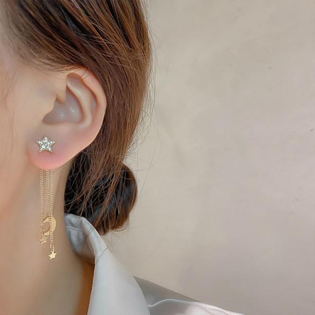 VeroMan BIJOU＋ チェーンタッセル ロング ピアス イヤリング 星 