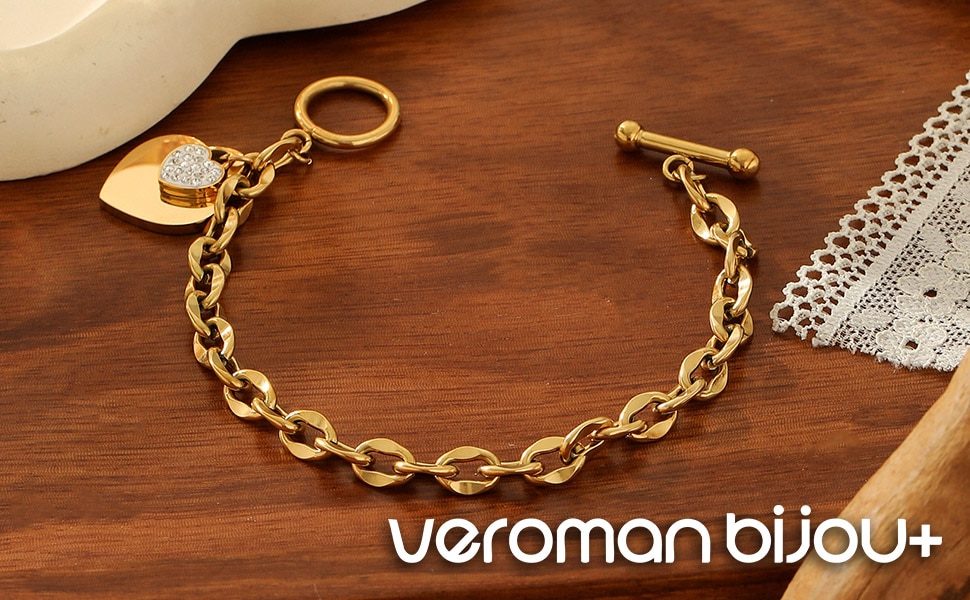VeroMan BIJOU＋ ハート トグル ブレスレット チャーム チェーン
