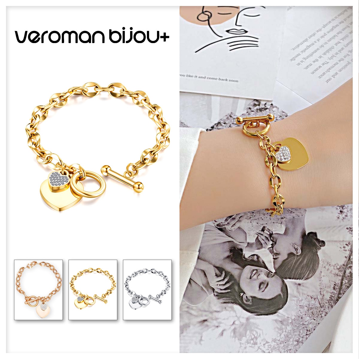 VeroMan BIJOU＋ ハート トグル ブレスレット チャーム チェーン