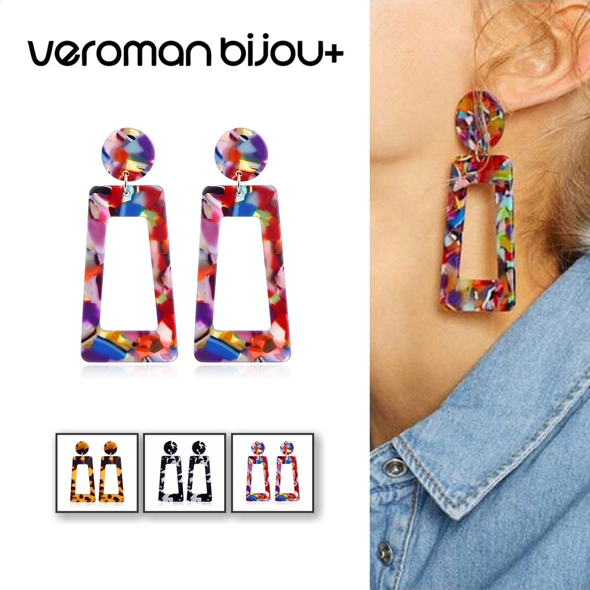 VeroMan BIJOU+ アニマル柄 ヒョウ柄 大ぶり ピアス アセテート