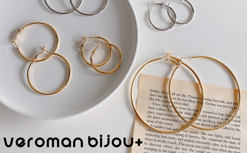 VeroMan BIJOU+ ビッグフープピアス 両耳用 個性的 7cm シルバーポスト
