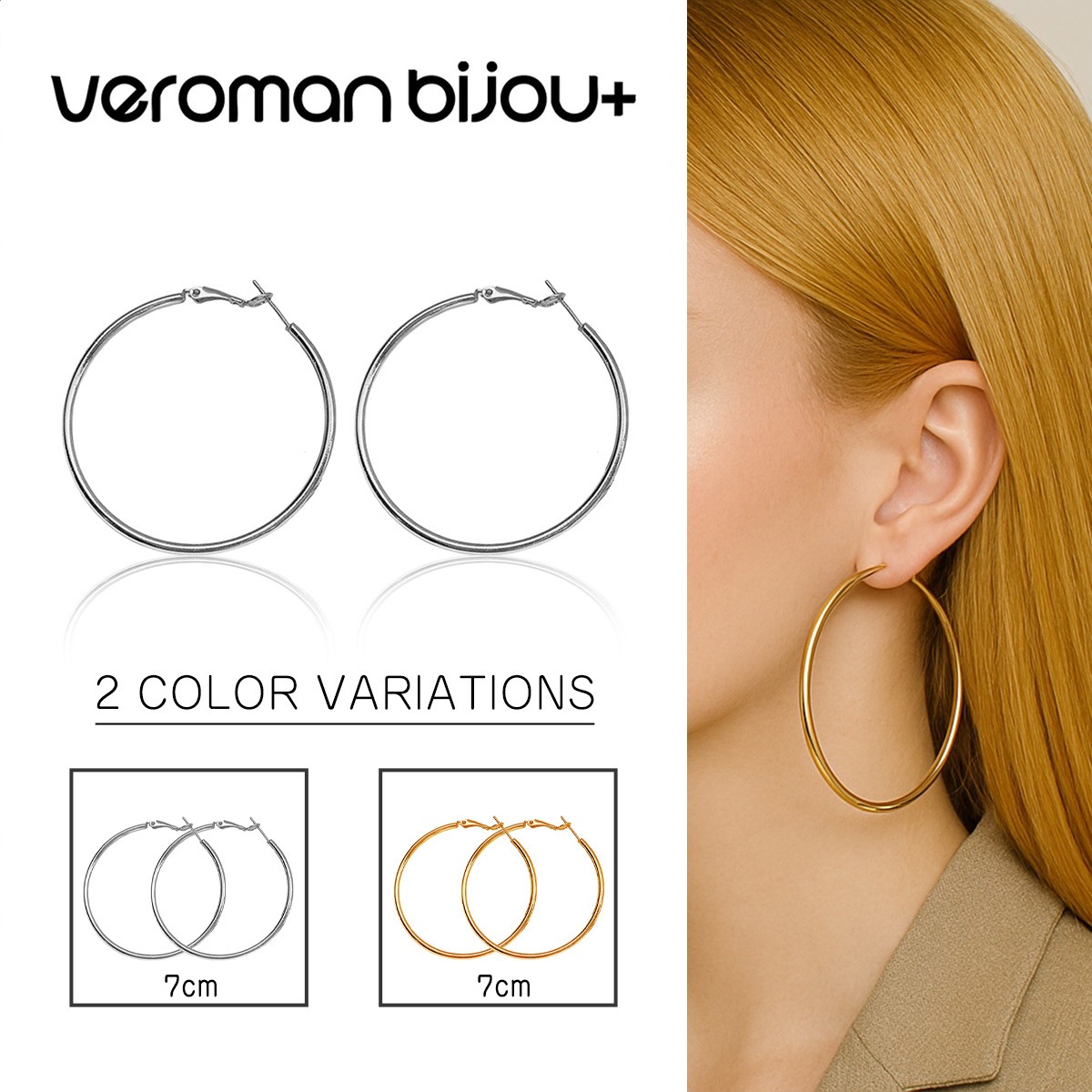 VeroMan BIJOU+ ビッグフープピアス 両耳用 個性的 7cm シルバーポスト
