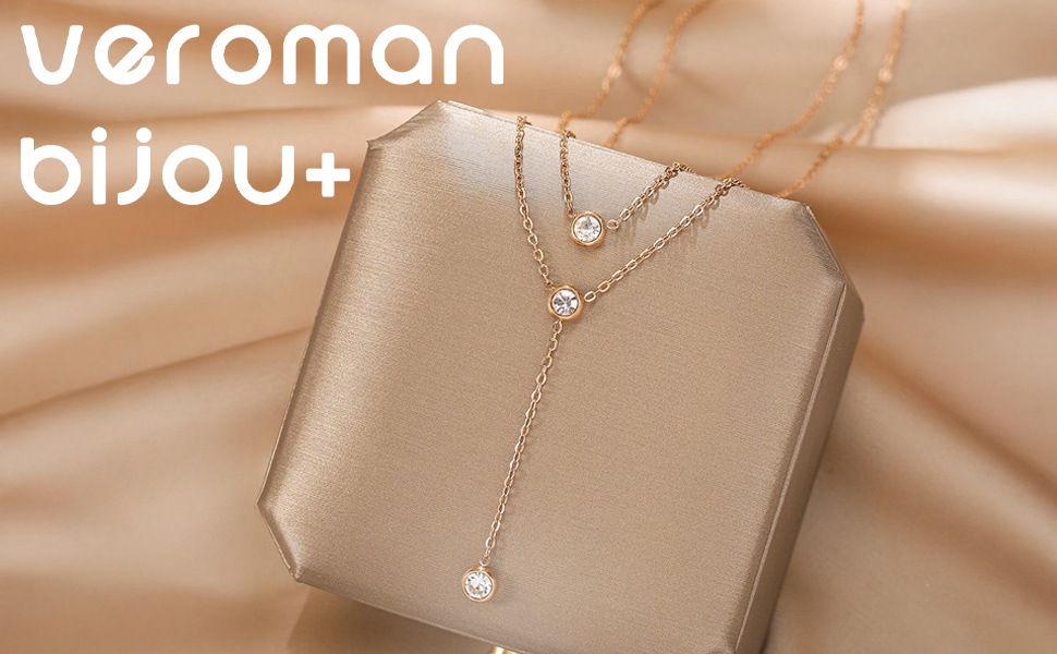 VeroMan BIJOU＋ ラリアット ロング ネックレス スリーストーン きらり